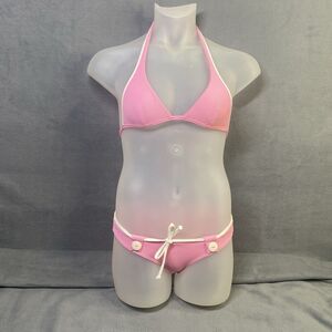Agua Doce Bikini Brazilian 2-pc Women M Pink White Tie Front Buttons